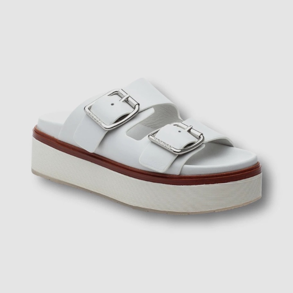 Chic White Platform Sandals with Buckle Detail